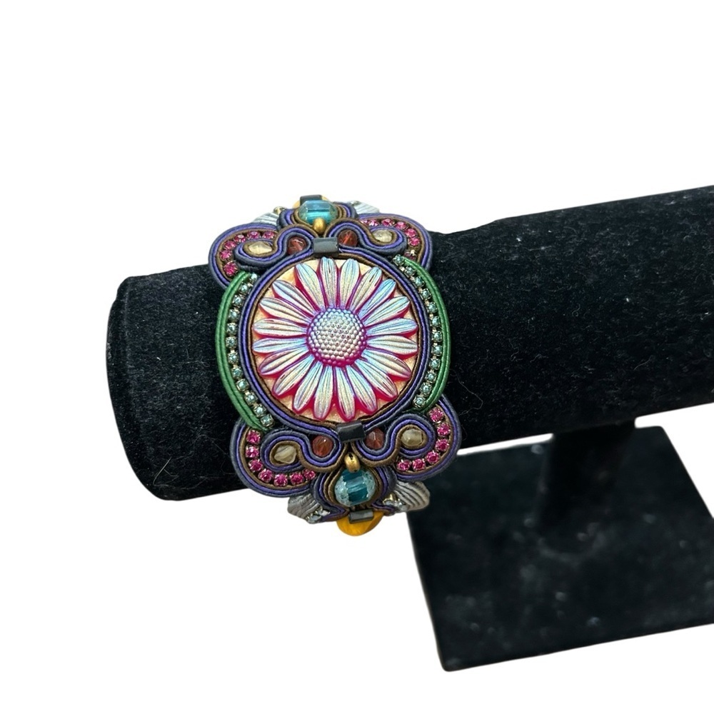 Dori Csengeri green red soutache jewel bracelet flower bohemian statement unique